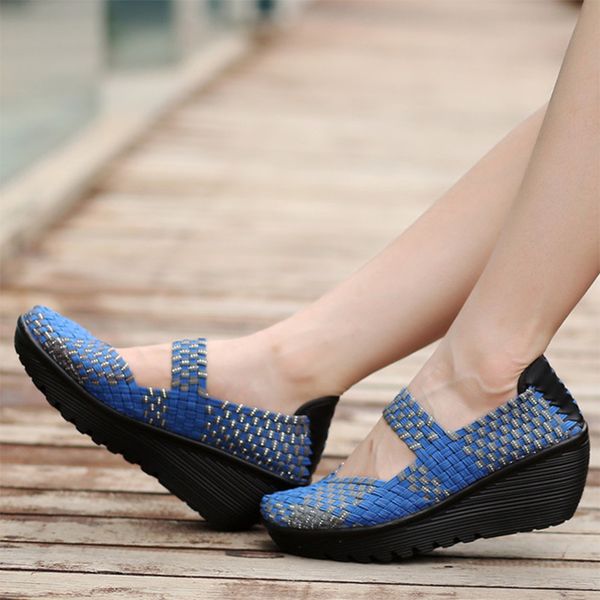 

2021 new women weave peep toe wee pumps ladies slip on fashion mixed color casual increasing shoes plus size 35ua, Black