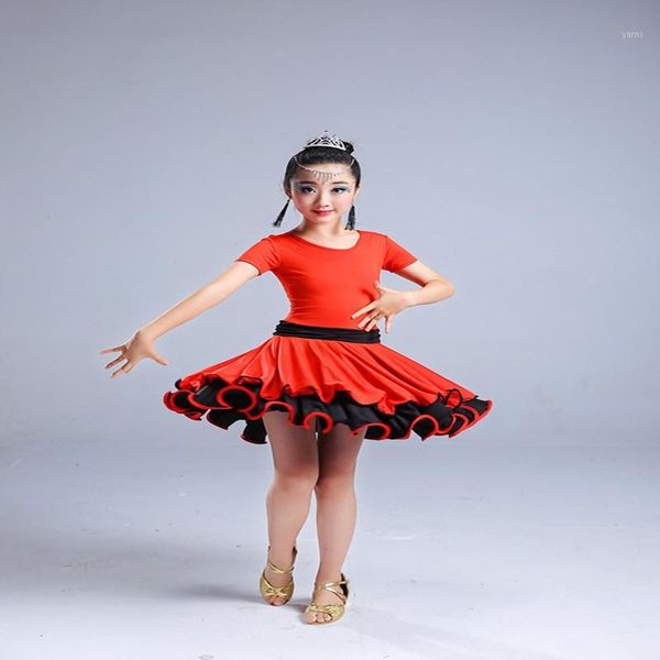 

children's latin dance practice clothes performance show competition clothing girls new style dance costumes1, Black;red
