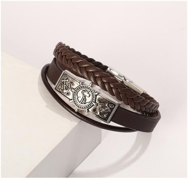 

junwei new fashion multi-layer rudder leather bracelet punk style magnetic buckle men's bracelet jewelry gifts qylkag