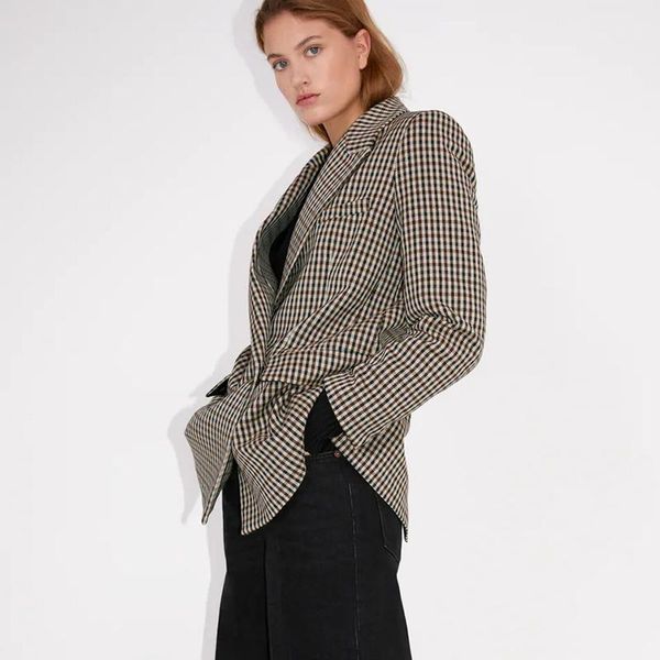 

autumn winter women plaid blazers 2020 new long sleeves causal suit ladies loose jackets elegant girls suit office outfits1, White;black