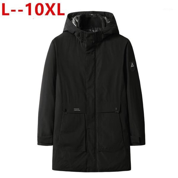 

plus size 10xl 8xl 6x 2020 warm men's warm winter jacket windproof casual outerwear thick medium long coat men parka1, Black