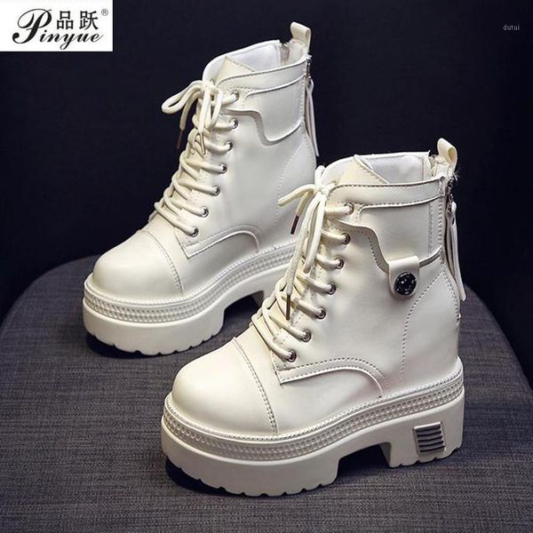 

spring women internal increase boots autumn fashion leather platform gothic boots punk combat british style for women1, Black