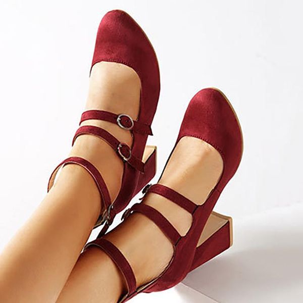 

summer shoes women sandals square mid heel platform flock round toe ankle buckle wedding ladies elegant pumps zapatos de mujer1, Black