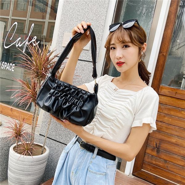 

solid solid underarm pleated armpit color pleated bagwomen's new fashion fashionable textureone shoulder cloud bagsimple and versatilec