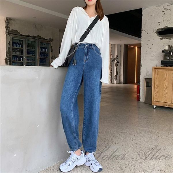 

2020 women's autumn new high-waist straight-leg jeans with loose-fitting wide-leg slacks, Blue