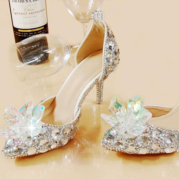 

gorgeous crystal wedding bridal shoes rhinestone 8cm princess red silver colorful formal party prom shoes pointed toe women pumps, Black