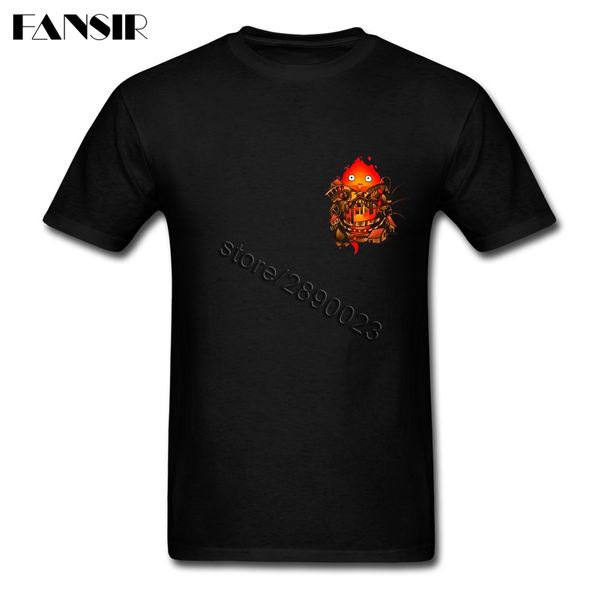 

pocket calcifer short sleeved t-shirt male creative shirts pure round neck t shirt for group sport hooded sweatshirt hoodie