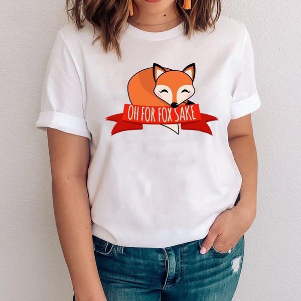 

женщины графический мультфильм 90-х годов trend стиль летний весна лиса животных одежда леди топы одежда тройники печати женская футболка фу, White