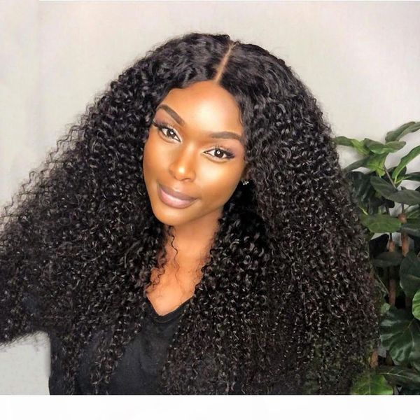 

13*4 afro kinky curly wig lace front human hair wigs middle part brazilian remy pre plucked with baby hair for women lace wig, Black;brown
