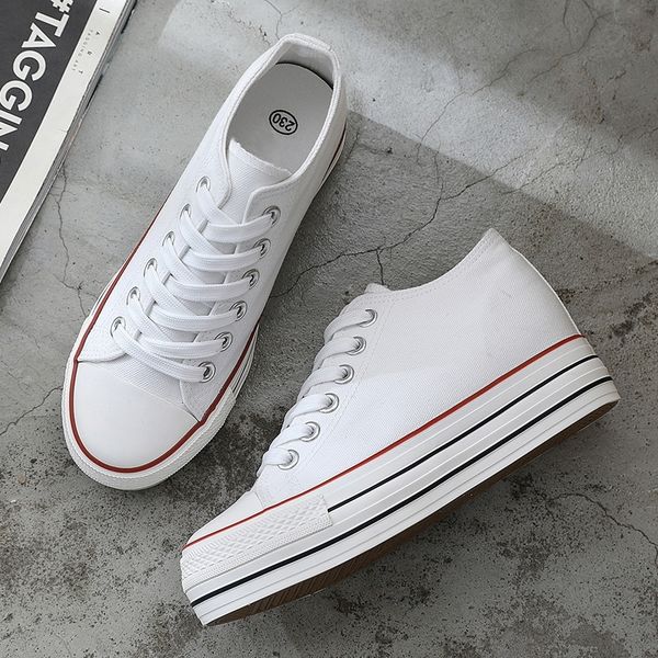 

6 cm high platform fashion canvas shoes women increase thick soles ladies breathable casual sneakers low-leisure comfort y200801, Black