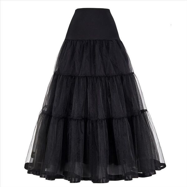 

plus size long skirts womens rockabilly underskirt tulle crinoline vintage midi bridal wedding petticoat pleated maxi skirt, Black