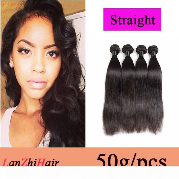 

peruvian deep wave 3 4 bundles 9a malaysian indian virgin straight human hair extensions brazilian virgin human hair weaves straight 50g pcs, Black