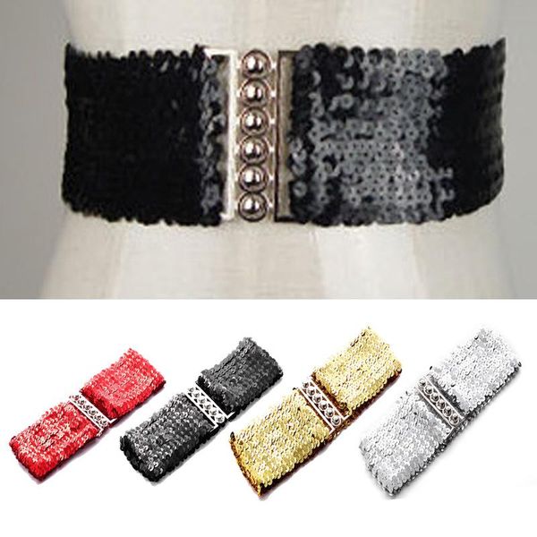 

sequined elastic waistband mirror sequined new womens wide belts corset belt elastic belts for woman, Black;brown