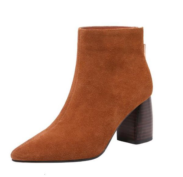 

new 2021 cow suede women's 22-26.5cm pointed to winter shoes solid boots 1 1n0b, Black
