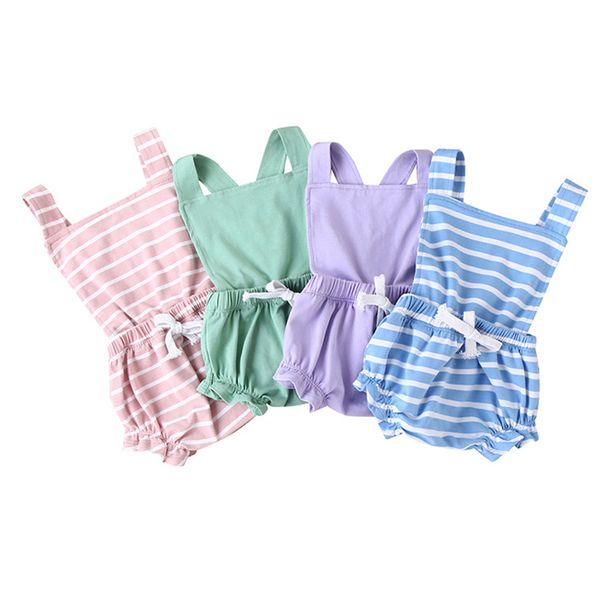 

6-24m newborn baby backless strap rompers toddler girls summer clothes baby girl striped/solid holidays playsuit infant outfits c1021, Blue