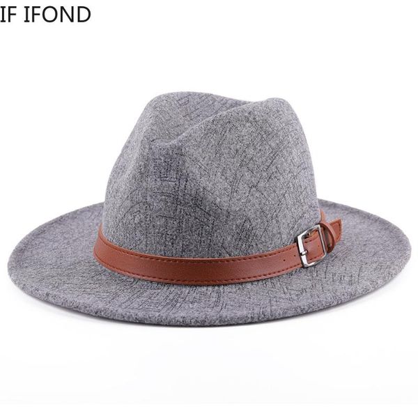 

2021 мода australian wool джаз hat осень зима мужчины женщины широкий брим войлок fedora шляпы панама партии фетровой cap с поясом, Blue;gray