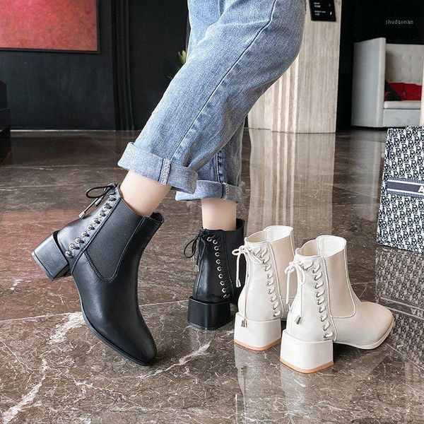 

boots 2021 autumn and winter women's round-toe thick heel with cross strap decoration plus size burst1, Black