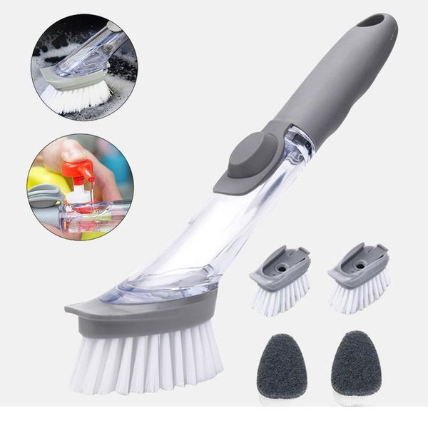 

1/5pcs double use kitchen cleaning brush scrubber dish bowl washing sponge matic liquid dispenser kitchen pot clea jllpyx