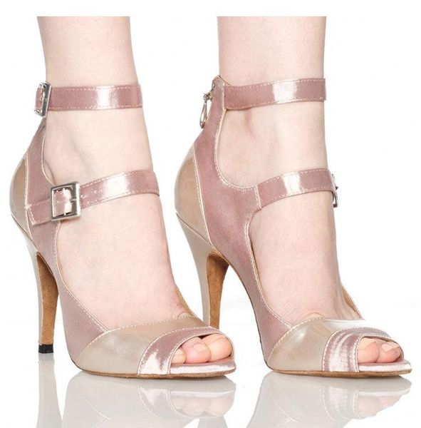 

dress shoes womens ballroom latin salsa tango lady high heels bachata dance peep toe belt buckle satin silk stilettos pumps plus size, Black