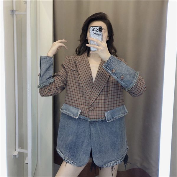 

2021 new denim stitching jacket autumn new korean style fashion women's trendy design sense sb9w, White;black