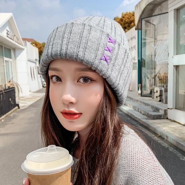 

beanie/skull caps casual women's hats wool female beanies autumn winter brand double layer thick 2021 knitted girls skullies, Blue;gray