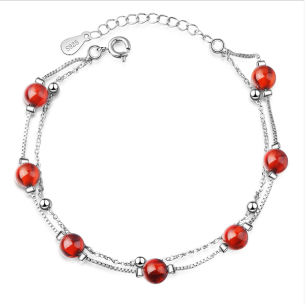

korean version of the small fresh fashion double garnet temperament red crystal silver plated bracelets jo004, Black
