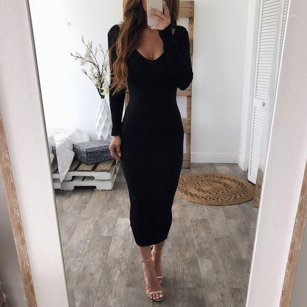 

women v neck long sleeve knitted dress fashion knitted sweater dress vestidos rk1, White;black