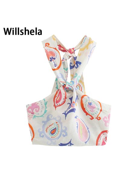 

willshela fashion women printed crop elastic bust casual chic lady halter summer y2k s woman camis 220314, Black;white