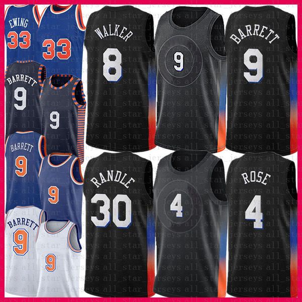 Kemba Walker RJ Barrett Julius Randle Maglia da basket Derrick Rose Patrick Ewing Uomo 8 9 30 4 33 2021 NEW City Never Sleeps Maglie S-XXL 2022