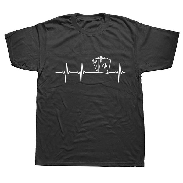 

спорт покер heartbeat смешная тенниска мужчины лето с коротким рукавом streetwear t-shirt хлопок тис черный