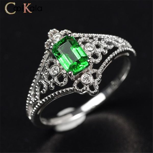 

coolkala new style hollow flower roller bead edge rectangular tourmaline open female ring, Slivery;golden