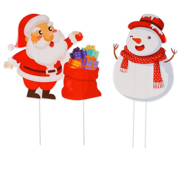 

2pcs lovely christmas themed lawn signboard hollowed-out sign christmas prop