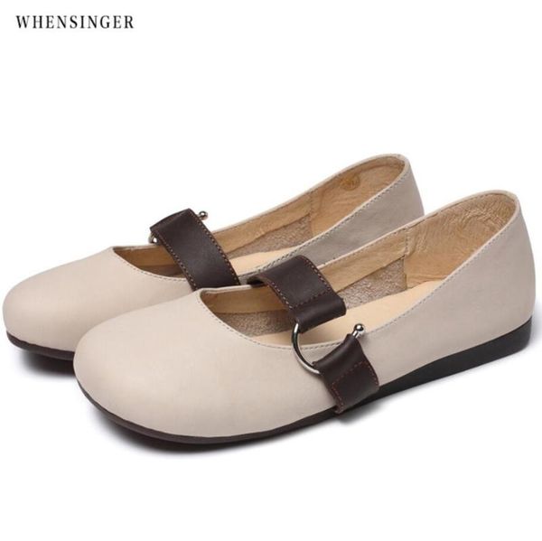 

whensinger - women shoes pointed toe flat slip on loafers ladies leather ballet flats genuine leather shoes for women, Black