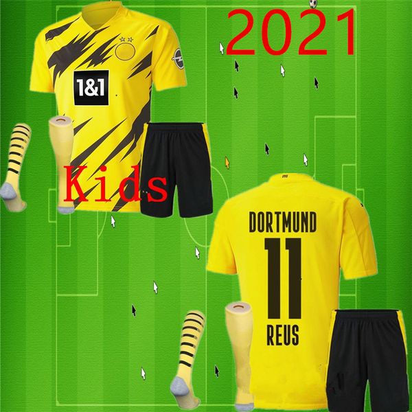 

kids kit +socks yellow soccer jersey 9 haaland home 20 21 #7 sancho #11 reus child dortmund football shirt customized with shorts, Black