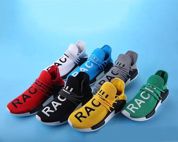 

pharrell williams human race in yellow red black blue grey green white men women classic sport sneakers running shoes eur 36-47, White;red