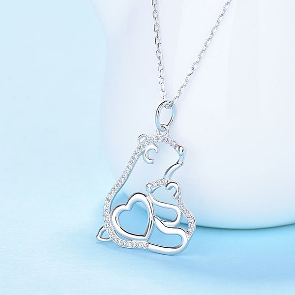 

xiaojing mom and a girl 925 silver chain pendant women's animal bear necklace fine jewelry new year gifts for mom wholesale 2020 q0531