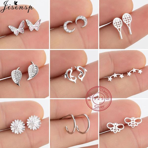 

stud multiple 925 sterling silver earrings for women girls fashion small dolphin bee moon earings sterling-silver-jewelry accessories, Golden;silver