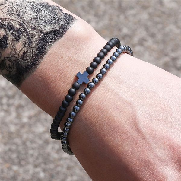 

fm2w9 fashion simple 4mm black frosted copper beads wear cross elastic suit bracelet fashion wea 4mm black frosted accessories copper beads, Golden;silver