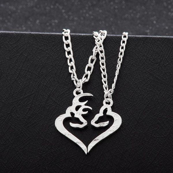 

pendant necklaces 2pcs deer hunting buck & doe necklace kissing broken half coin set friendship bff creative lover couples christmas gift, Silver