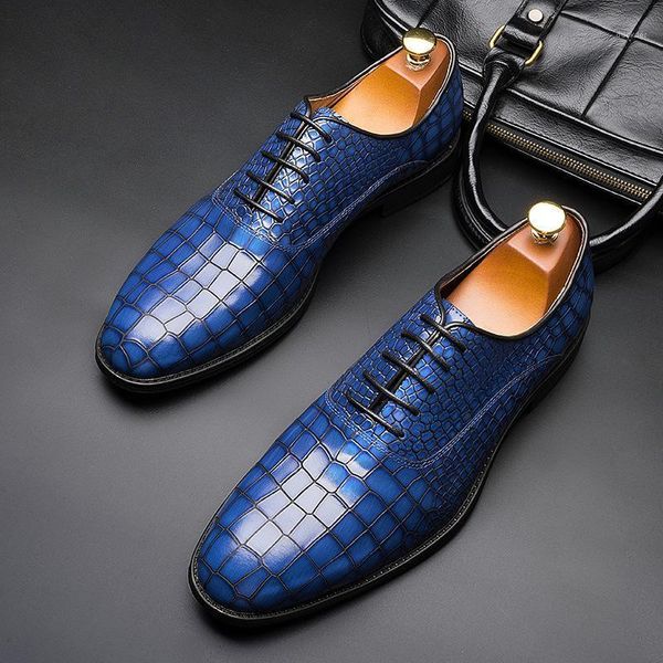 

exclusive for high-end men's leather shoes leather crocodile pointed hair stylist men's shoes fashion banquet business1, Black