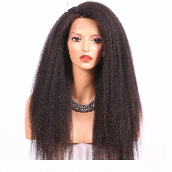 

italian yaki full lace wigs human hair for black women gluless front lace wig kinky straight natural hair virgin full wigs, Black;brown