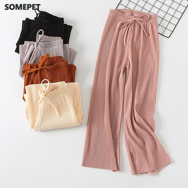 

new wide leg pants korean version of the wild nine pants loose wide leg female summer sense high waist1, Black;white