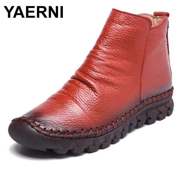 

boots yaerni fashion genuine leather pleated female ankle women shoes wedges synthetic waterproof woman's spring/autumn boots1, Black