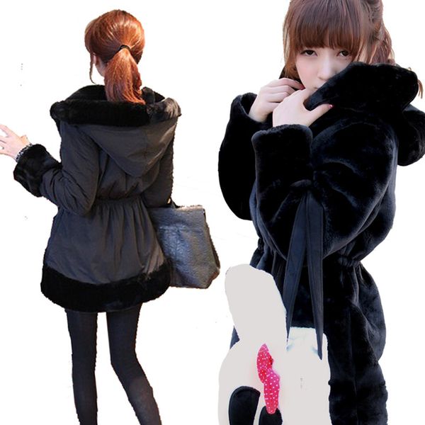 

2021 new women wear on both sides coat female mid-length mink faux overcoat femme winter fur jacketfashion slim coats b5 0nte, Black