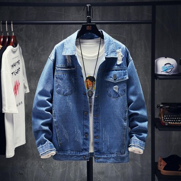 

nice denim jacket men oversized xxl 3xl fashion design spring large size clothing casual coat male jean jacket men denim jackets, Black;brown
