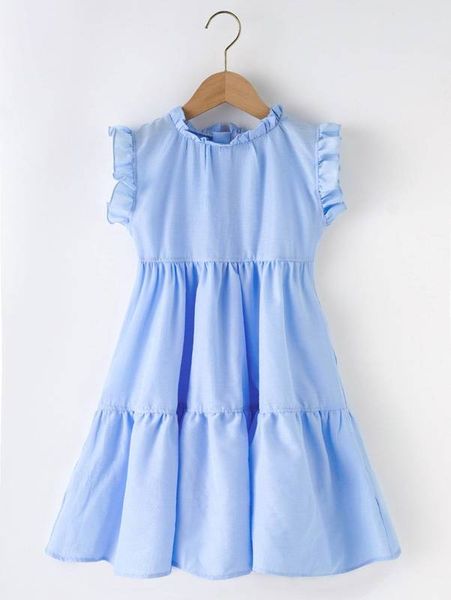 

girls frilled neck ruffle trim dress she, Red;yellow