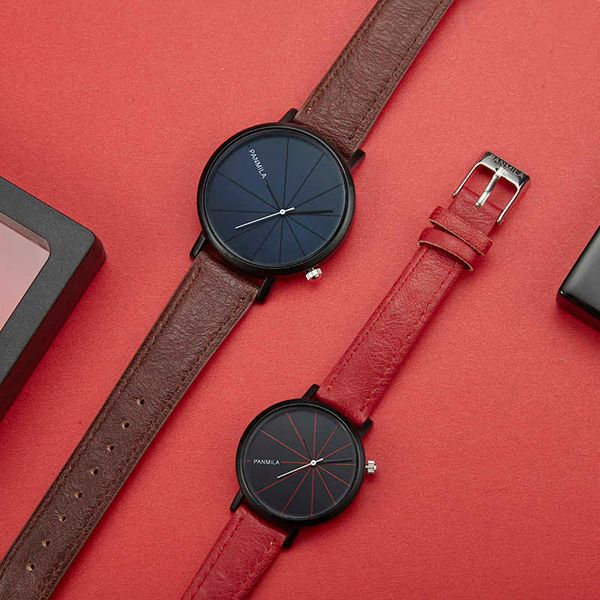 

panmila brand new creative dial couple casual business quartz watches men women student leather strap watch, Slivery;brown