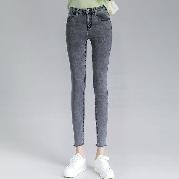 

autumn 2020 new small feet high waist casual korean jeans women's grey blue