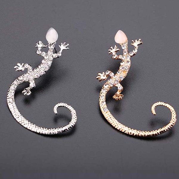 

personal tailor fashion crystal rhinestone ear cuff earring luxury gecko stud earrings exaggerated ear decoration, Golden;silver