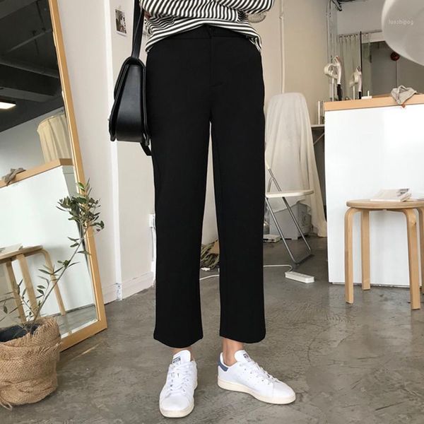 

thin degree of tightness waist high waist black directly cuffless trousers woman nine part pants leisure time wide leg pants1